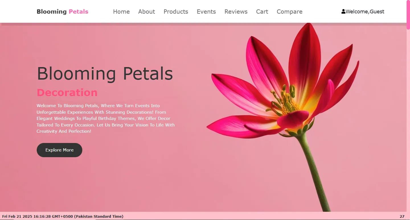 Blooming Petals website project homepage on Samad Portfolio